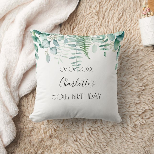 Birthday Eukalyptus grüne Name elegant Kissen (Decke)