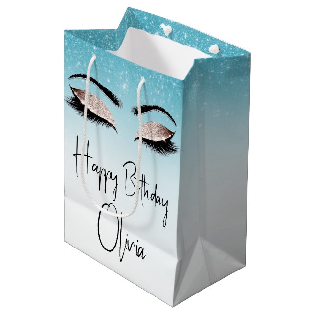 Birthday Eyelashes mit Glitzer Mittlere Geschenktüte (Vorderseite Schrägansicht)
