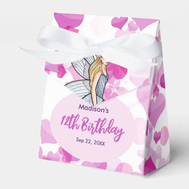 Birthday Fairy Princess Pink Hearts Fashion Sketch Geschenkschachtel (Vorderseite)