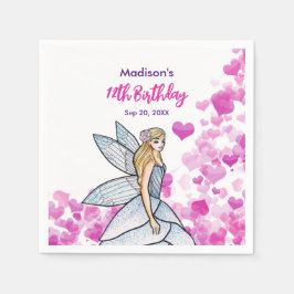 Birthday Fairy Princess Pink Hearts Fashion Sketch Serviette