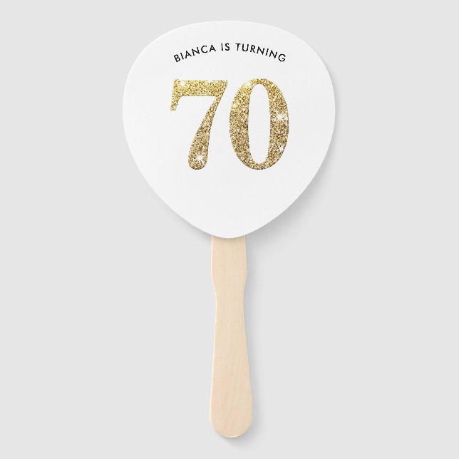 BIRTHDAY FAN Moderner, schicke Goldene Glitzer 70. Fächer (Vorderseite)