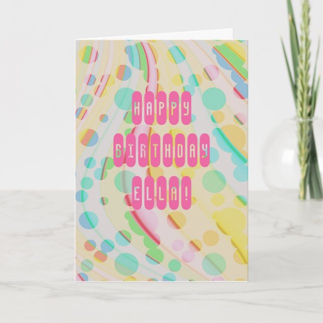 Birthday Farbenfrohe Regenbogen Einhorn Namensalte Karte (Vorderseite)