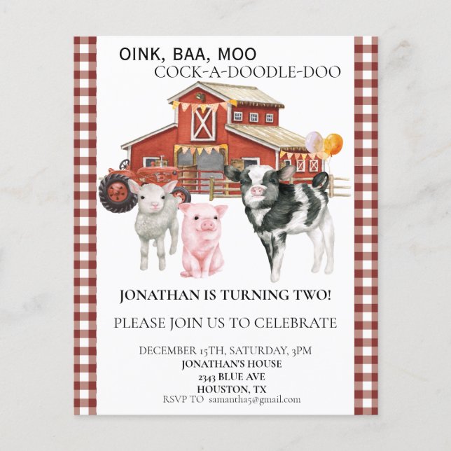 Birthday Farm Watercolor Kuh Pig Stall (Vorderseite)