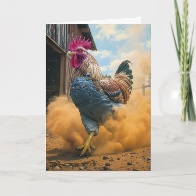 Birthday Farmer Rooster Kicking Up Dust Karte (Vorderseite)