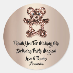 Birthday Favor Brown Heart Spark Glitzer Bär Runder Aufkleber