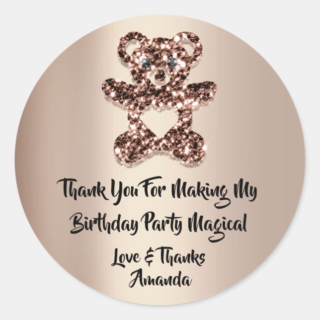 Birthday Favor Brown Heart Spark Glitzer Bär Runder Aufkleber (Vorderseite)