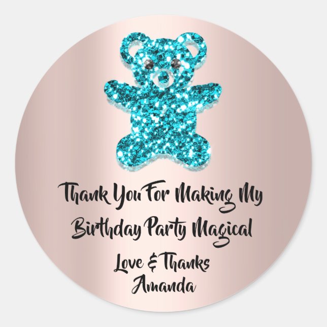 Birthday Favor Glitzer Blue Spark Glitzer Bear Runder Aufkleber (Vorderseite)