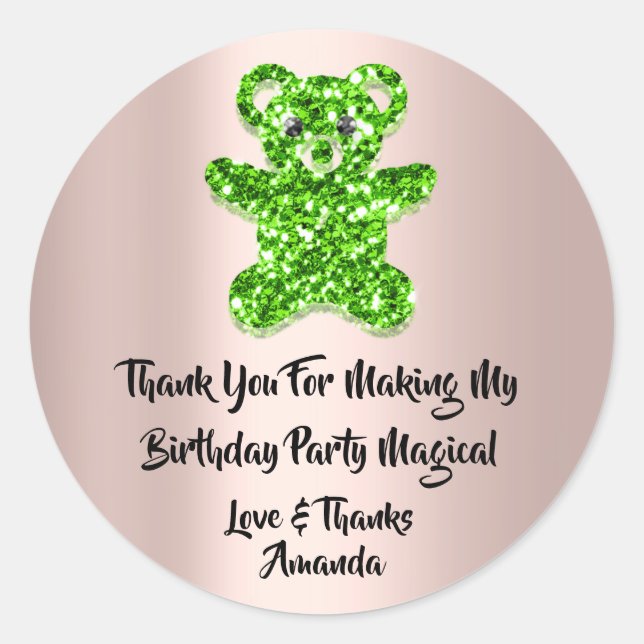 Birthday Favor Glitzer Green Spark Glitzer Bear Runder Aufkleber (Vorderseite)