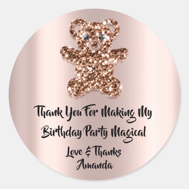 Birthday Favor Glitzer Sweet Brown Glitzer Bear Runder Aufkleber (Vorderseite)