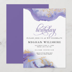 Birthday Februar Amethyst Watercolor Geode Einladung