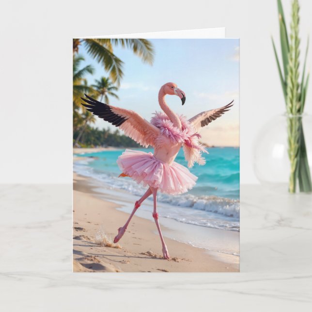 Birthday Flamingo In a Pink Tutu Karte (Vorderseite)