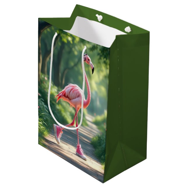 Birthday Flamingo In Sneakers With Headphones Mittlere Geschenktüte (Vorderseite Schrägansicht)