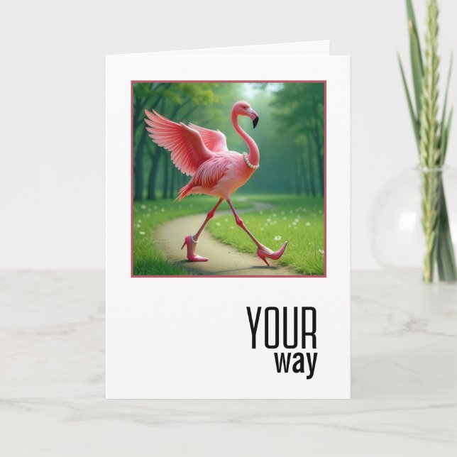 Birthday Flamingo Tragen Perlen und Pumps Karte (Vorderseite)