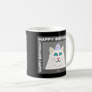 Birthday Fluffy White Cat Kaffee Tasse