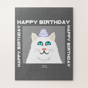 Birthday Fluffy White Cat Puzzle