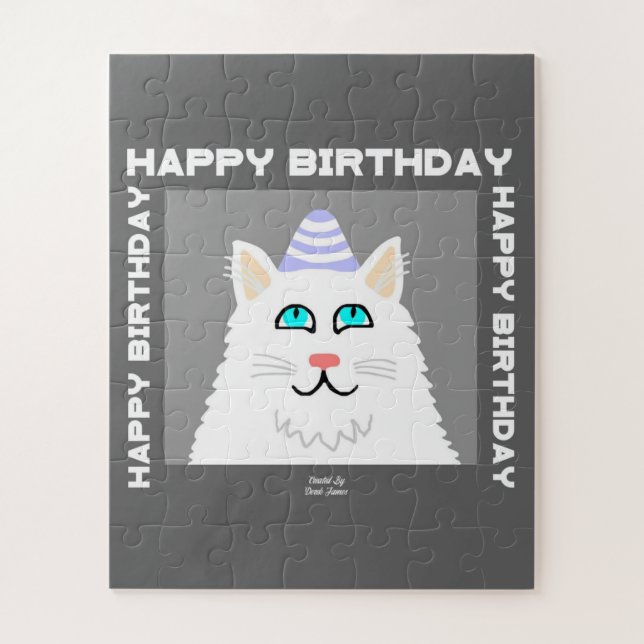 Birthday Fluffy White Cat Puzzle (Vertikal)