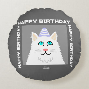 Birthday Fluffy White Cat Round Throw Kissen Kisse