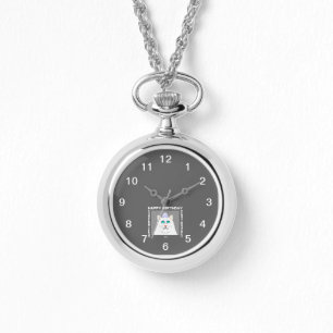Birthday Fluffy White Cat Silver Necklace Watch Armbanduhr