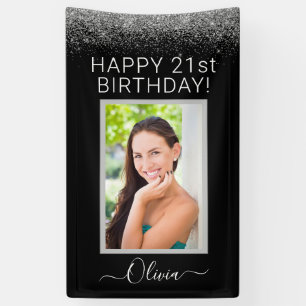 Birthday Foto Black Silver Glitzer Girly Banner