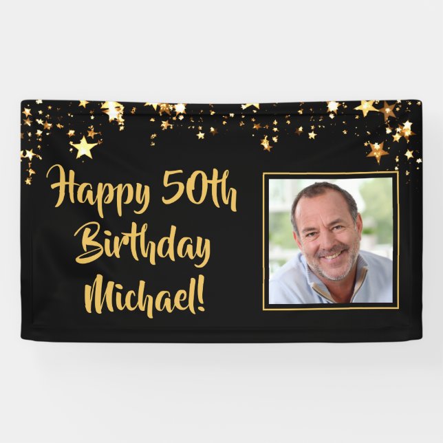 Birthday Foto Gold Stars Benutzerdefinierte Farbe Banner (Horizontal)