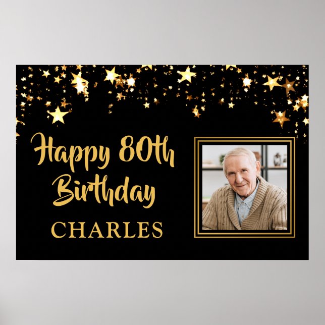 Birthday Foto Gold Stars Personalisiert Ihre Farbe Poster (Vorne)