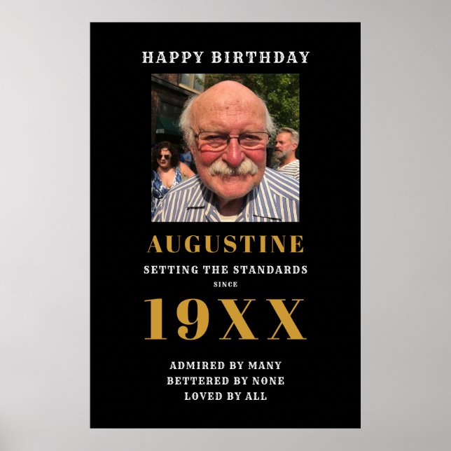 Birthday Foto Template Elegante Chic Black Gold Poster (Vorne)
