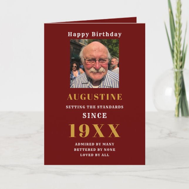 Birthday Foto Template Elegante Chic Red Gold Karte (Vorderseite)