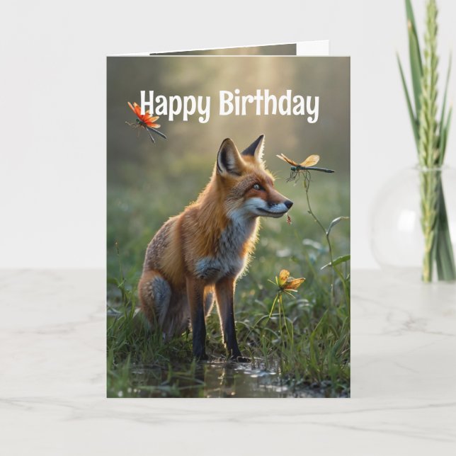 Birthday Fox Animal Nature Wildlife Art Karte (Vorderseite)