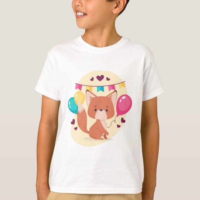 Birthday Fox Niedlich Party Balloons T-Shirt (Vorderseite)