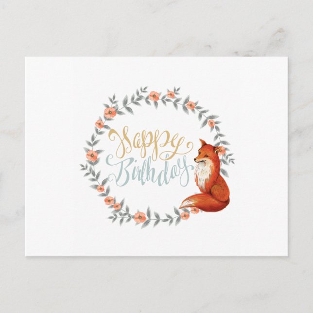 Birthday Fox Wreath Postkarte (Vorderseite)