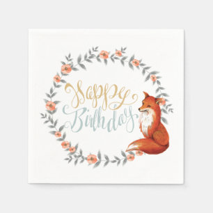Birthday Fox Wreath Serviette