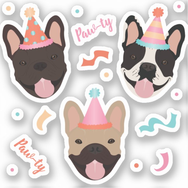 Birthday French Bulldogs Confetti Aufkleber (Vorderseite)