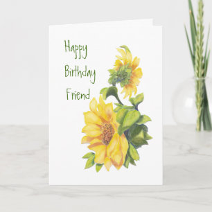 Birthday Friend Watercolor Sunflowers Floral Karte