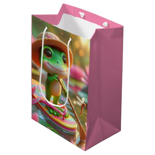 Birthday Frog Paddeln einer Drehend Flop Mittlere Geschenktüte (Vorderseite Schrägansicht)
