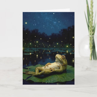 Birthday Frog Staring at Stars and Fireflies Karte