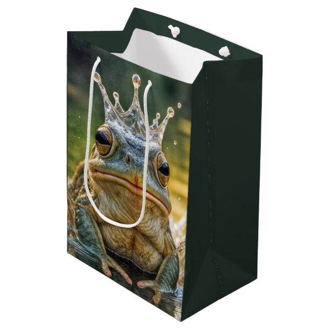 Birthday Frog Tragen einer Wasserschlauchkrone Mittlere Geschenktüte (Vorderseite Schrägansicht)