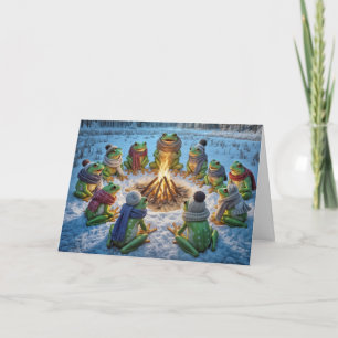 Birthday Frogs Ansammlung Rund um ein Campfeuer Karte
