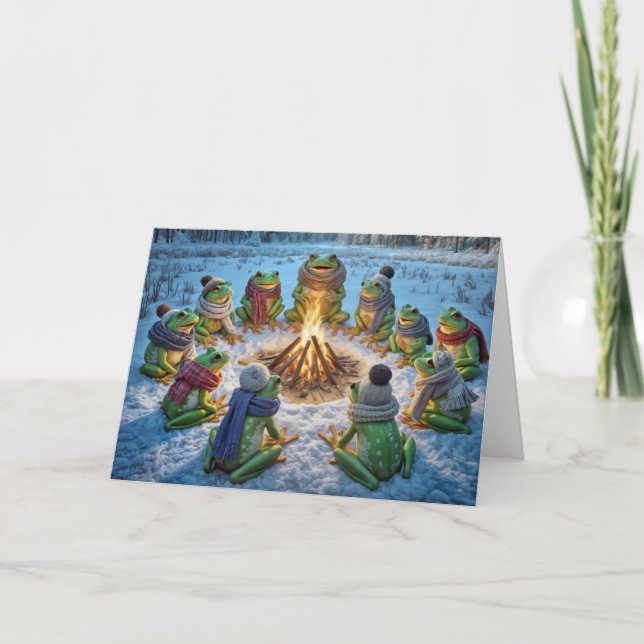 Birthday Frogs Ansammlung Rund um ein Campfeuer Karte (Vorderseite)