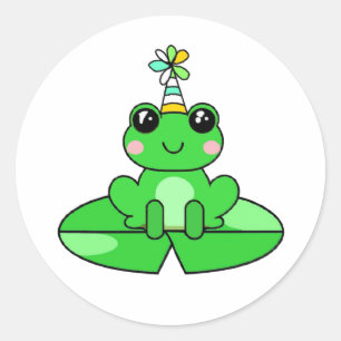 Birthday Frosch auf einem Lily Pad Runder Aufkleber