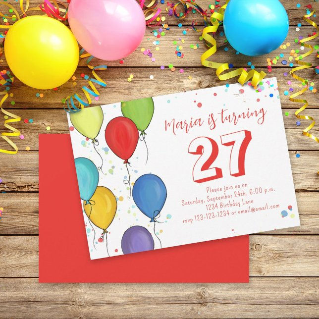 Birthday Fun Party Celebration Balloons Confetti  Einladung (Von Creator hochgeladen)