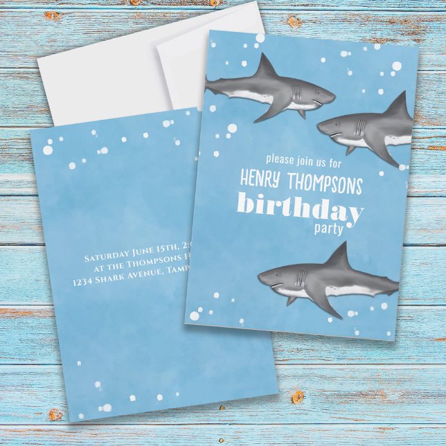 Birthday Fun Whimsical Ocean Swimming Haie Einladung (Von Creator hochgeladen)
