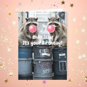 Birthday Funny Raccoons Blow Pink Blase Niedlich Karte