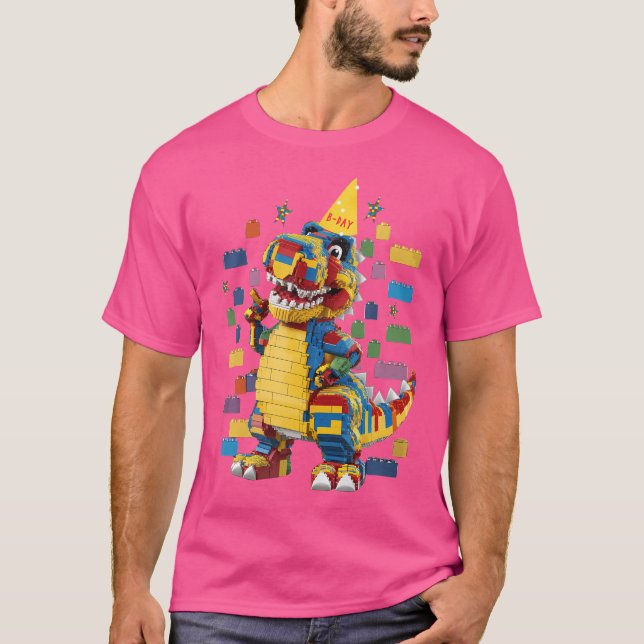 Birthday Gebäude Bricks Dinosaur Master Builder B T-Shirt (Vorderseite)