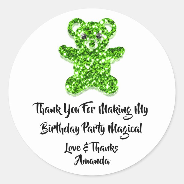 Birthday Gefallen Glitzer Green Sweet Bear White Runder Aufkleber (Vorderseite)