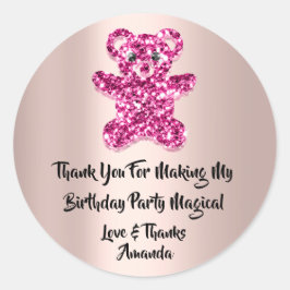 Birthday Gevor Glitzer Pink Spark Glitzer Bear Cl Runder Aufkleber