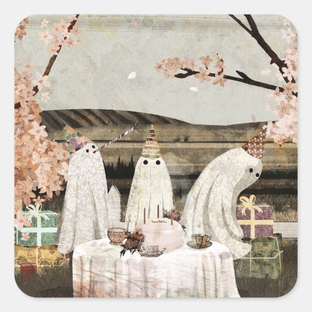 Birthday Ghosts Quadratischer Aufkleber (Vorderseite)