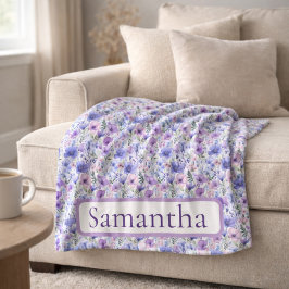 Birthday Gift Purple Floral Personalized Name Fleecedecke