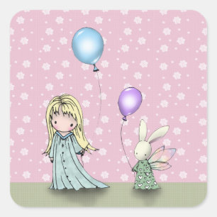 Birthday Girl and Bunny with Balloons Stickers