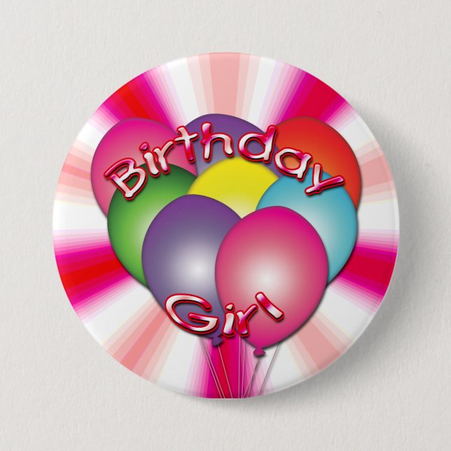 Birthday Girl Balloons Button (Vorderseite)