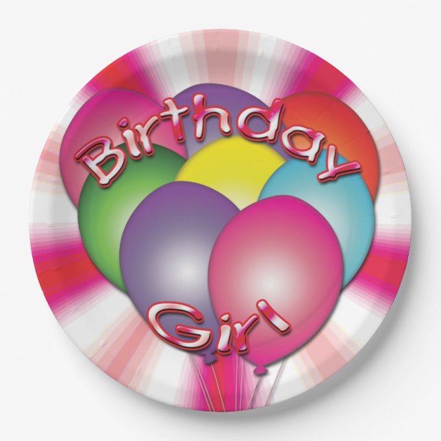 Birthday Girl Balloons Pink Party Teller (Vorderseite)